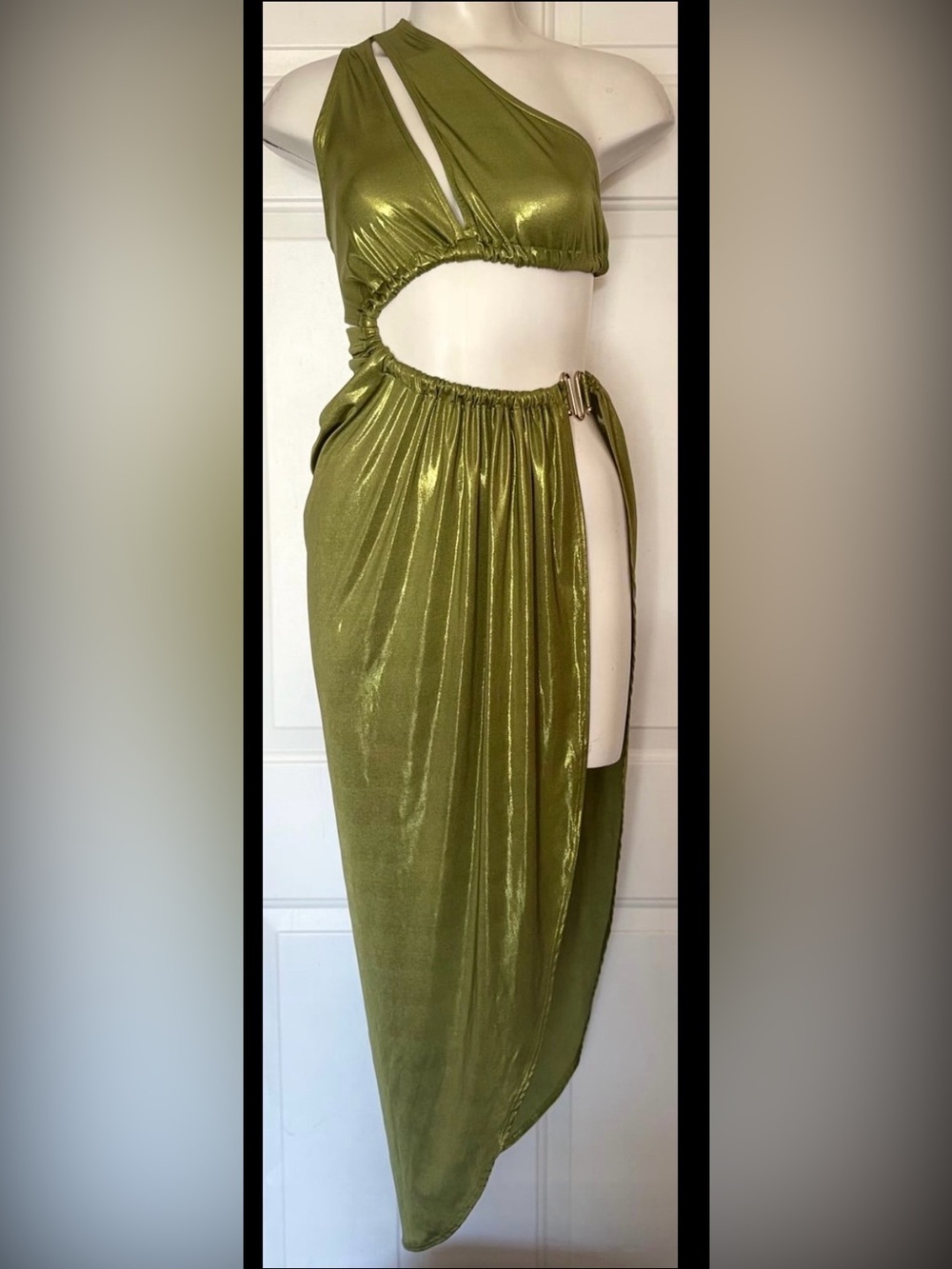 Metallic polyester Green Chérie Los Angeles one-shoulder cutout dress Size Small
